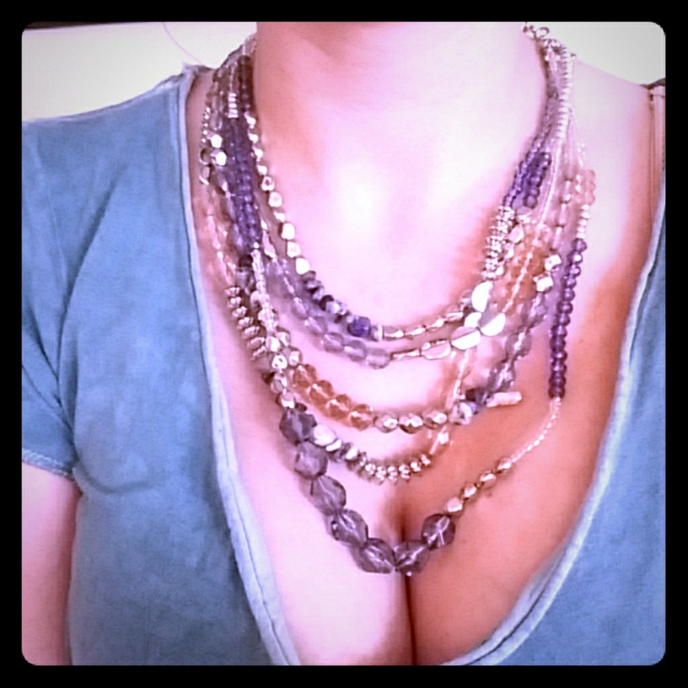 Blue silver and bronze beaded necklace w bracelet